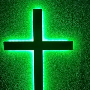 LED Cross - Green Lighted Wall Art for Home Decor and Religious Display