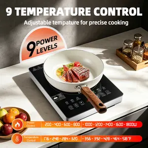 BAMUSEN Portable Induction Cooktop, 1800W Electric Induction Burner with 9 Temperature Settings, Countertop Induction Hot Plate with 2 hours and 59 minutes Timer, Child Lock, Easy to Clean, for Home Kitchen Cooking