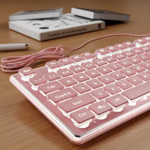 Wired Backlit Keyboard with Pudding Keycaps, Quiet Full Size  Keyboard White Backlight Easy-to-Read, Never Fade, Metal Panel, USB Cute Desk Setup for Windows PC Desktop,