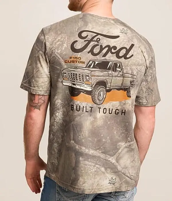 Ford F-150 Custom Built Tough Graphic T-Shirt for Men | Vintage Camo Pickup Truck Tee