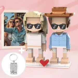 Father's Day Gifts Customizable Fully Body 2 People Custom Brick Figures with Key Chain Set Personalized Cute Face Brick Figures Gifts
