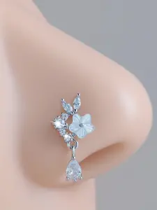 Stainless Steel L-Shaped Nose Ring, Unisex Floral Design Body Jewelry, Nose Piercing Jewelry, Perfect Gift for Valentine's Day & Mother's Day