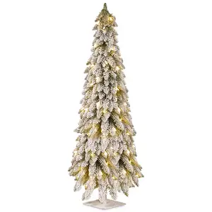 Snowy Downswept Pre-Lit Alpline Tree 5 ft. with 200 Clear Lights & Base Lock for Holiday Decor
