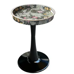 Elegant 33cm Tray Top Side Table with Handle, Round End Table, Lightweight Accent Table for Living Room Bedroom, Home Decor, Contemporary Coffee Table