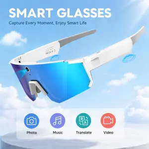Smart Sports Glasses with 8MP Camera, 2K Photo/1200P Video Recording Wearable Glasses, IP54 Waterproof Multifunctional Wireless Audio Bluetooth Glasses with Headphone, Outdoor Sports Polarized Sunglasses with AI Voice Assistant, UV Protection Eyeglass