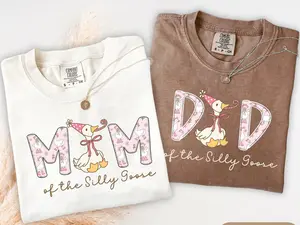 Comfort Color One Silly Goose Birthday T-Shirts, Mama Goose Shirt, Dada Goose Tee, Gift for Mom and Dad, Matching Family Shirt, Custom Family Shirts, Full Size, Full Color