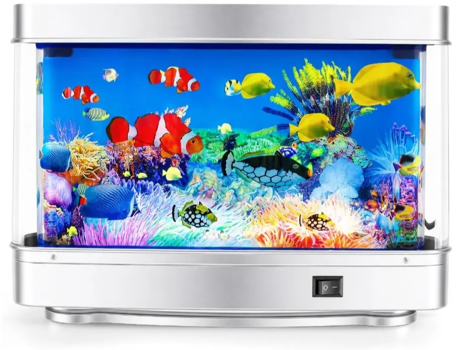 Frutiger Aero Fish Lamp Aquarium Lamp, Coral Reef Fake Fish Tank Decor | Frutiger Aero Decor Moving Fish Lamp, 10 LEDs 7200K, Fake Fish Aquarium Coral Reef Clown Triggerfish, Whisper-Quiet, Studio