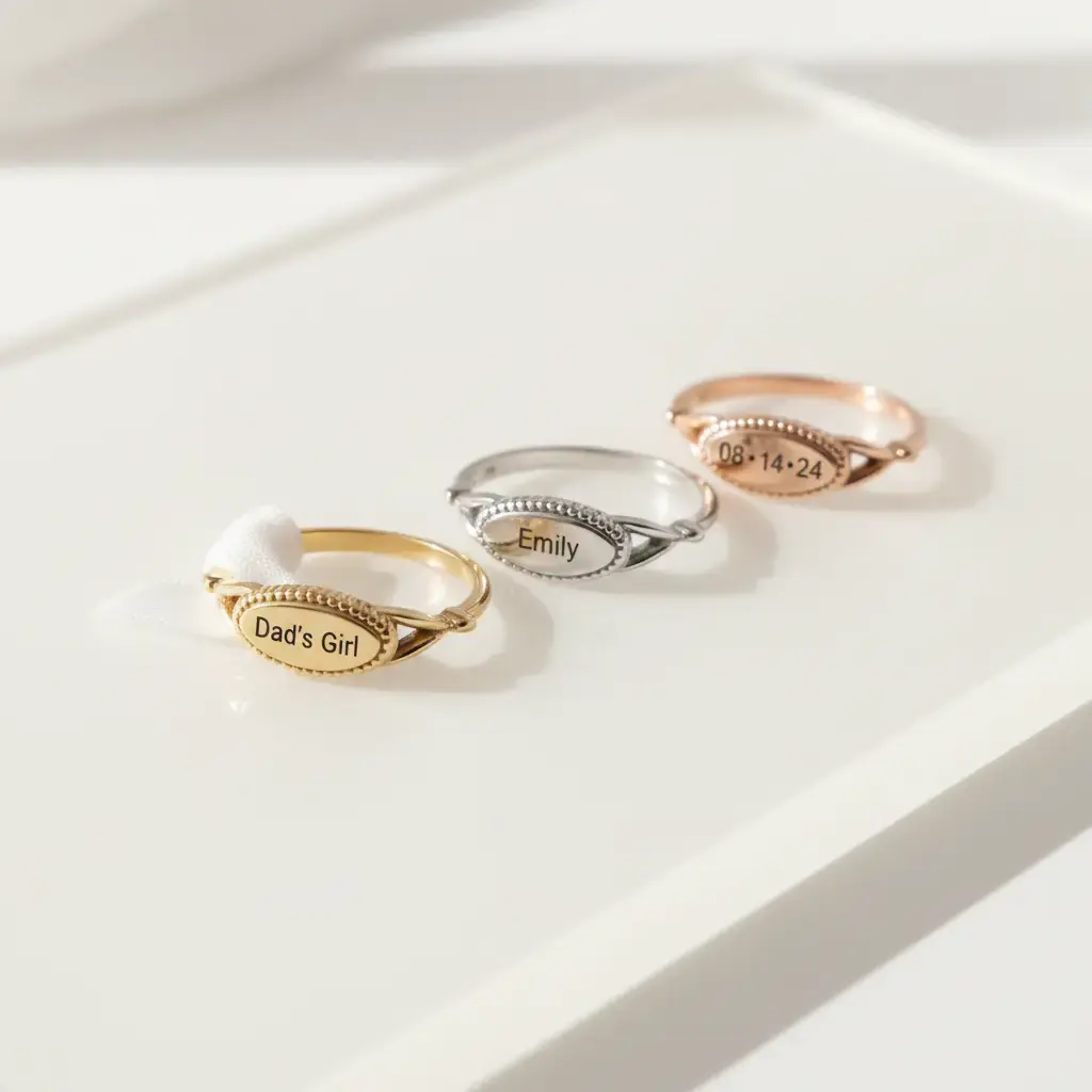 Custom Gold ,Silver , Rose Engraved Rings