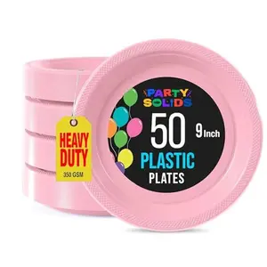 Exquisite Party Solids Pink Plastic Plates For Party Supplies 9" Pink Disposable Plates Heavy Duty 50 Pcs Plastic Dinnerware Sets Heavy Duty 350 GSM Disposable Dinnerware Set