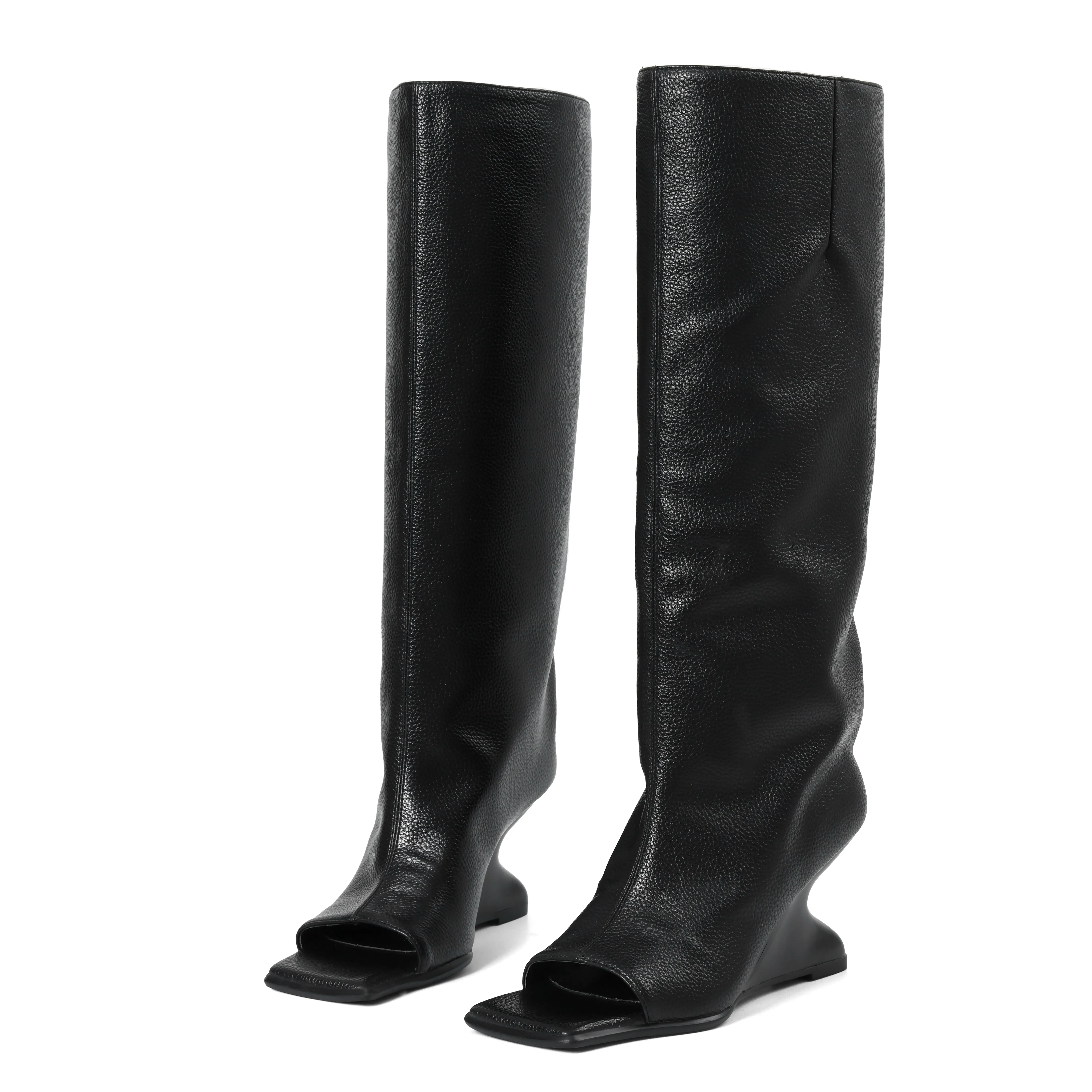 AMINUGAL Women's Slouchy Suede Knee-High Statement Boots, Tall Pull-On Style with Square Toe, Inverted Wedge Heel, Plain Design for Casual Wear, Statement Shoes