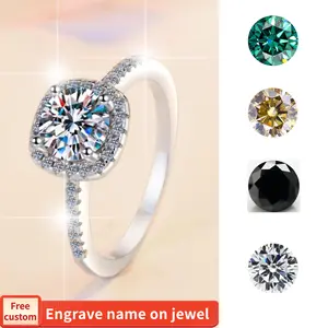 S925 Sterling Silver Halo D Color Synthetic Moissanite Square Ring/1 Carat/2 Carat/ White/Green/Yellow/Black/High Grade fashion jewelry accessory woman girl promise ring-210(20%)