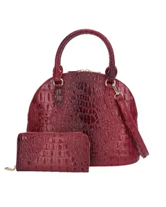 Zan Studio Dome Shape Satchel With Wallet. Women's fashion vegan leather handbags. PU Leather PU Leather Black Brown Navy, Crocodile-Embossed Pattern. Top Handle. Satchel. Two in One