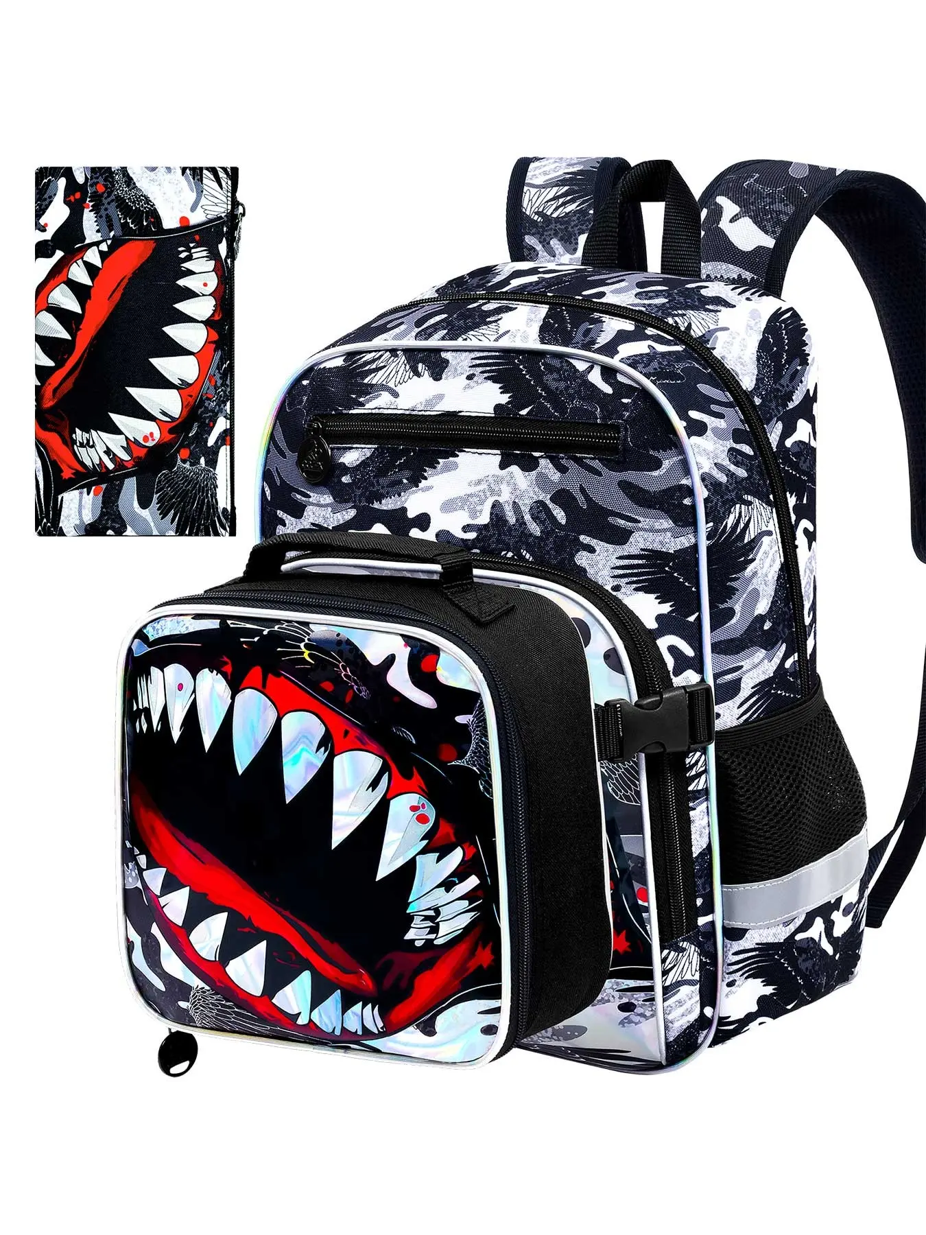 Vibrant Camo Shark Backpack for Kids, Trendy Backpack, Youth Backpack, Ultimate Cool School Gear Bundle, Preppy Style, All Seasons, Active Boys, Backpack Type