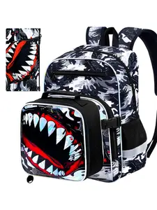 Vibrant Camo Shark Backpack for Kids, Trendy Backpack, Ultimate Cool School Gear Bundle, Preppy Style, All Seasons, Active Boys, Backpack Type