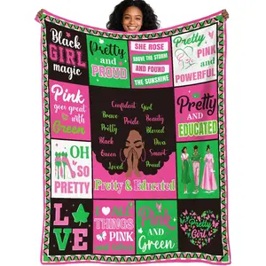 Sorority Gifts for Women - Pink and Green Throw Blanket Birthday Sisterhood Gift for Girls Sister Bestie Daughter Home Decor Support Couch Bed or Chair Soft Flannel Blankets