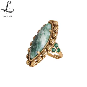 Vintage Turquoise Ring - 14K Gold-Plated Adjustable Jewelry with Natural Gemstone and Intricate Floral Design Luxury Style Ring For Party,Daily