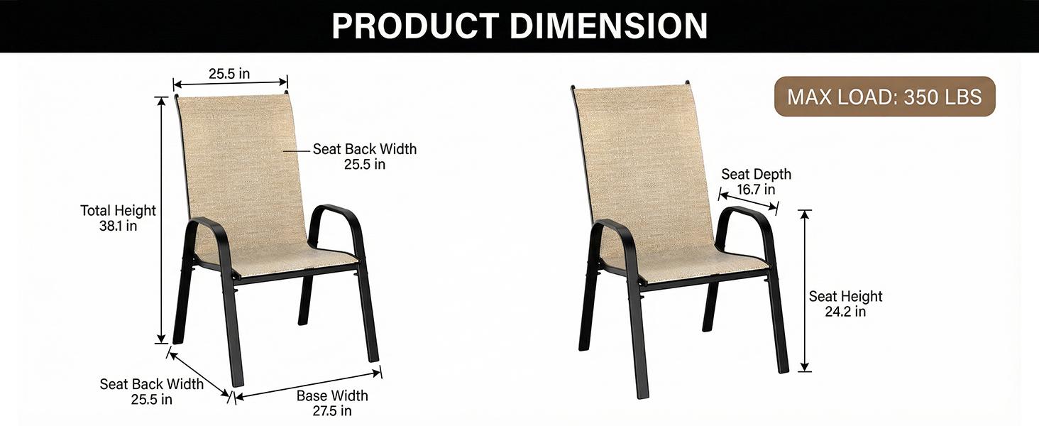 SOLVYA Set of 2/4/6 Stackable Patio Chairs, Bistro Chairs Set, All Weather Metal Outdoor Patio Chairs, Rocker Chairs for Backyard, Poolside, Garden, Balcony（Brown/Grey）