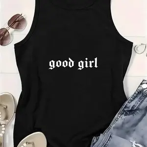Women's Premium Blend Sleeveless Tank Top - Breathable Spandex Fabric, Casual Fashion Edge-Enhanced "Good Girl" Vibe, Classic Aesthetics, Versatile Jacket-Ready Layering Piece