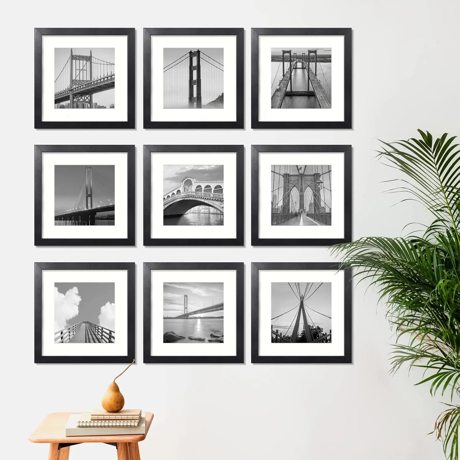 Rustic Decorative 12x12 Gallery Wall Photo Frame Set - 9-Pack Lightweight MDF & Plastic Vertical Frames with Glass, Wall Mount Option, Dual Fit (12x12 Without Mat or 8x8 With Mat) for Home Decor, Gift, Value for Money