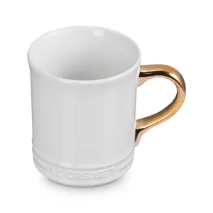 Le Creuset 14oz Gold Metallic Handle Mug | White