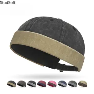 Spring/Autumn New Arrival: Washed & Distressed Retro Color-Block Dome Cap — Brimless "Landlord" Style Hat for Men & Women (Hip-Hop, Urban Dandy, Tang-Style)
