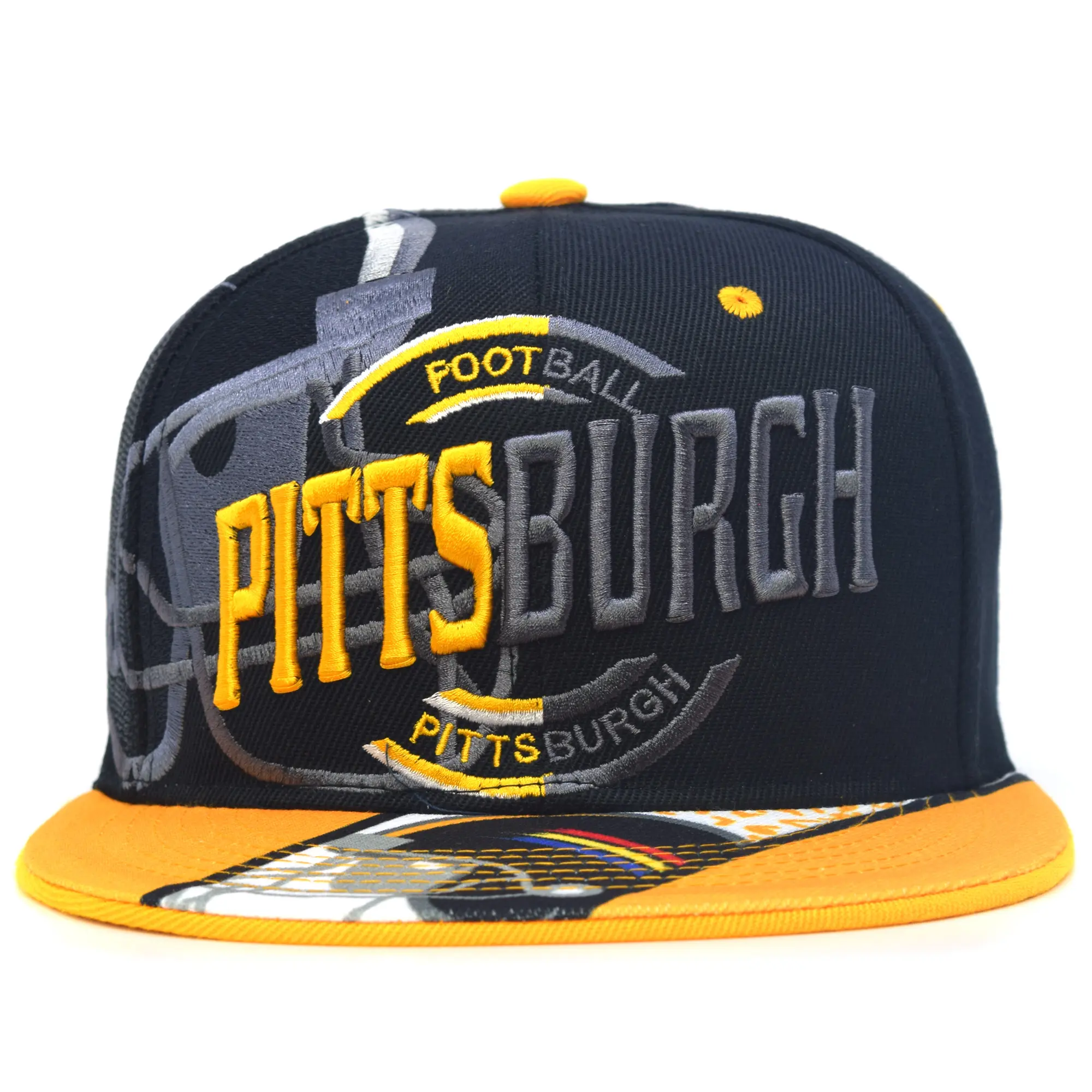 Pittsburgh City Pride Snapback Cap - Yellow Black City Emblem Embroidered Hat