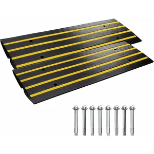 Garvee 2 Packs 48" Car Driveway Rubber Curb Ramps, Heavy Duty Driveway Gutter Slope Ramp, Low Profile Design for Cars, Water Channel for Drainage, Curbside Bridge Ramp for Loading Dock Garage Sidewalk