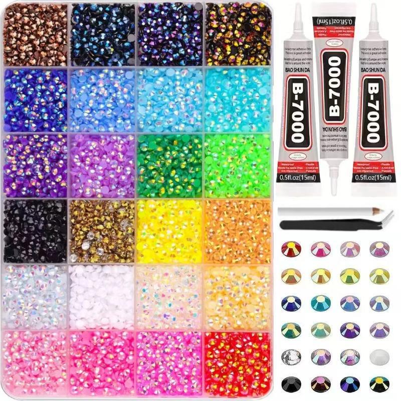 DIY Diamond Bedazzling Glitter Kit with 3mm Mixed Resin Rhinestones & B7000 Glue, Perfect for DIY Crafts, Clothing & Nail Art Supplies