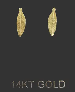 14K Gold Leaf Earrings - 14KT Gold, Elegant Design, Perfect for Any Occasion, Fine Jewelry