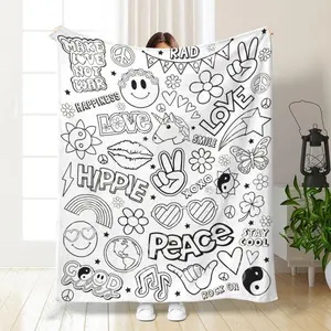 Doodle Style Blanket, Slogan Print Blanket, Soft Comfortable Throw Blanket, Air-conditioned Room Blanket, Warm Nap Blanket for Home, Camping, Travel