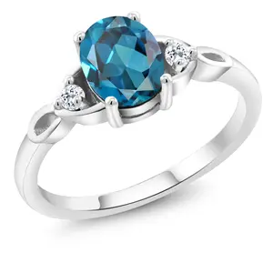 Gem Stone King 925 Sterling Silver Gemstone Birthstone and White Topaz 3-Stone Ring for Women | Oval 8X6MM with 2MM Round Accents | Three Stone Wedding Anniversary Engagement Promise Ring | Sizes 5-9