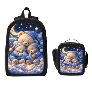 Starry Sky Dreamland Cute Bear Backpack and Lunch Bag Set Bundle Large Capacity Backpack with Insulated Lunch Tote Lightweight Durable Multi Pocket Design Comfortable Shoulder Straps Travel Daily Use Organizer Stylish Matching Set Unisex