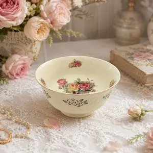 Elephant Ivory Ceramic Dessert Bowl, Embossed Rose Design, 15cm French Vintage Tableware, Elegant Dinnerware Set