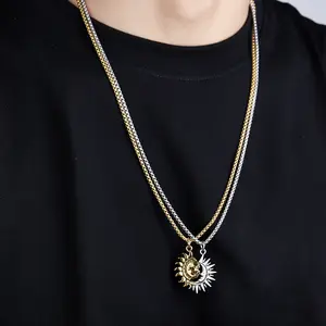 [Limited Time Offer] Sun and Moon Asymmetrical Couple Necklace Niche Design High-end Versatile Simple Retro Men's and Women's Jewelry Unisex Couple Necklace - Perfect Date Night Gift for Anniversaries and Birthdays Fashion Jewelry Accessories