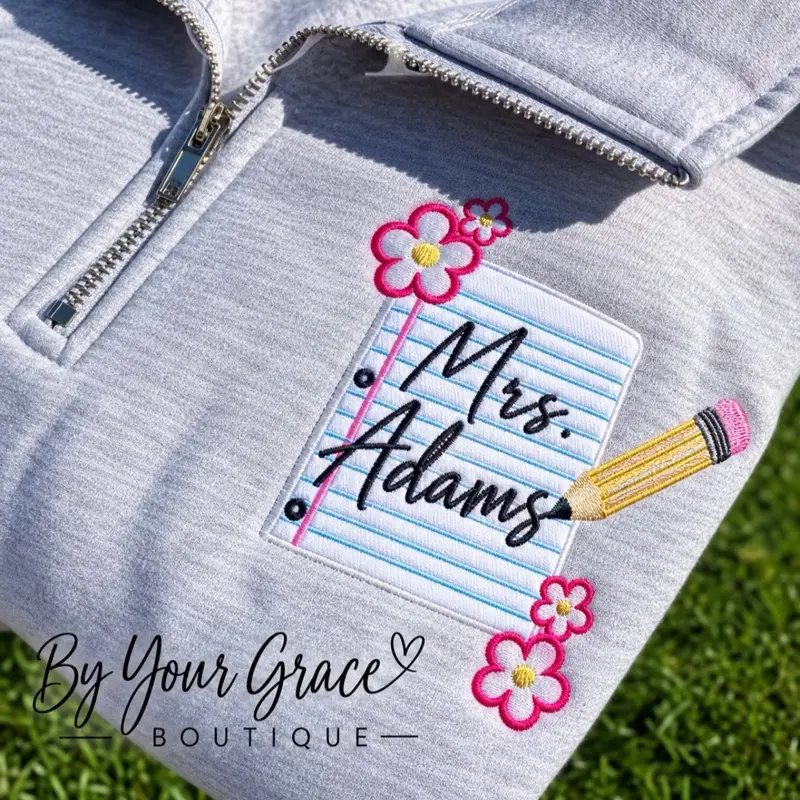 Teacher-Designed Embroidered 1/4-Zip Pullover