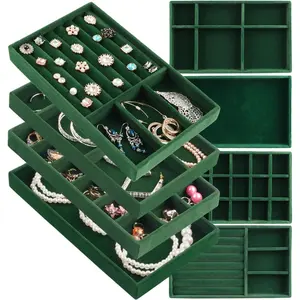 8Pcs/Set Jewelry Drawer Organizer,Stackable Velvet Tray,Drawer Inserts for Jewelry Organization,Showcase and Safely Store Your Collection with Elegance and Sophistication,Halloween Christmas Party Gifts,Hand Tools Kits