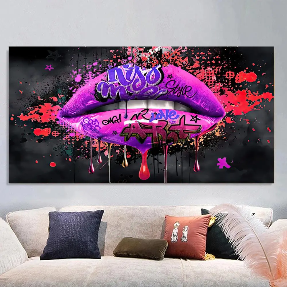 Lip Graffiti Pattern Unframed Painting, Modern Creative Art Canvas Wall Art, Wall Decor for Home Living Room Bedroom, Ornaments, Modern Abstract Art, Art Wall Decoration