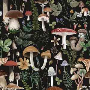 Simon&Siff Mushroom Peel and Stick Wallpaper Black Boho Contact Paper Removable Self Adhesive Wall Paper for Bedroom Bathroom Cabinet Countertop 17.3" x 200"