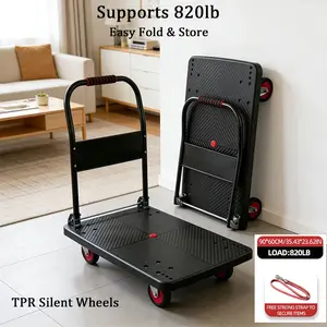 Heavy-Duty Foldable Hand Truck | 820 lbs Load Capacity, Steel Tube Structure, 360° Dual-Axis Rotating Casters, Ligand Portable, Quiet and Durable, Suitable for Outdoor, Home, Warehouse, Multi-Purpose Transport, Stylish Black Design