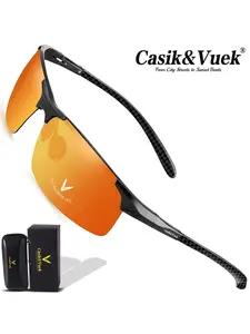 Casik&Vuek Men's Lightweight Carbon Fiber Half Frame Sunglasses, Aluminum Alloy Polarized Lenses UV Protection Uv400, Fishing Cycling Golf Eyewear