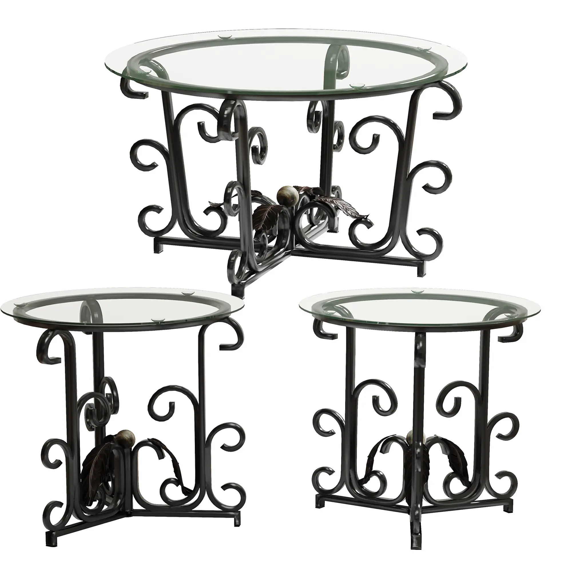 [Bellemave] 3-Piece Coffee Table Set, Tempered Glass Surface with Sturdy Metal Frame, Modern 1 Coffee Table and 2 End Tables, Scratch-Resistant & Easy to Clean for Small Spaces, Apartments