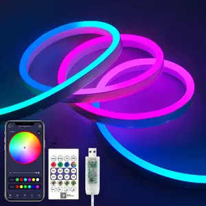 USB-Powered RGBIC Color-Changing LED Strip Light with App & Remote Control, Music Sync Ambient Backlight for TV, Computer, Bedroom & Living Room, Flexible Neon Accent Light, Smart Multi Mode Lighting, 5V DIY Decor Light, Great  Gift