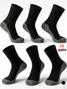 Men's heavy-duty work socks for spring and autumn, breathable, sweat-absorbing, durable, and comfortable, pack of 35 pairs. Ideal for industrial use, daily casual wear, sports, and various occasions.