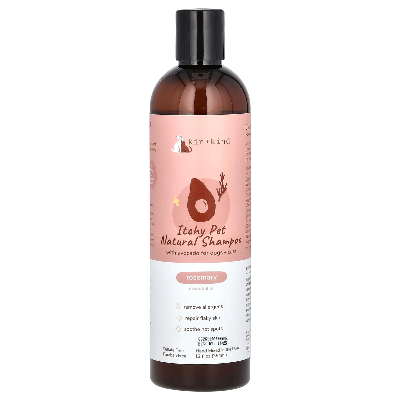 Kin+Kind Itchy Pet Natural Shampoo With Avocado, For Dogs & Cats, Rosemary, 12 fl oz (354 ml)