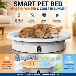 Smart Pet Bed Warmer Cooling Mat Automatic 68-82.4℉ Weighing,Heated Cat Kittens or Small Dog Puppy Bed, Winter Warm Summer Cooling, Waterproof Washable Indoor Heated Warming Pad Automatic Temperature, Safety Listed