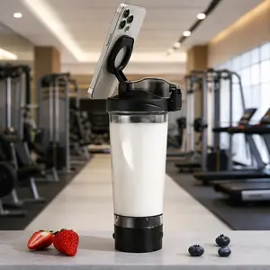 Wave Sip 1PC 24oz Electric Protein Powder Shaker Cup with Phone Holder, USB Rechargeable Self-Stirring Sports Fitness Cup, Leak-Proof Portable Insulated Bottle, Sports Drinking Bottle, Valentine's Day Gift, Carnival Party Gift