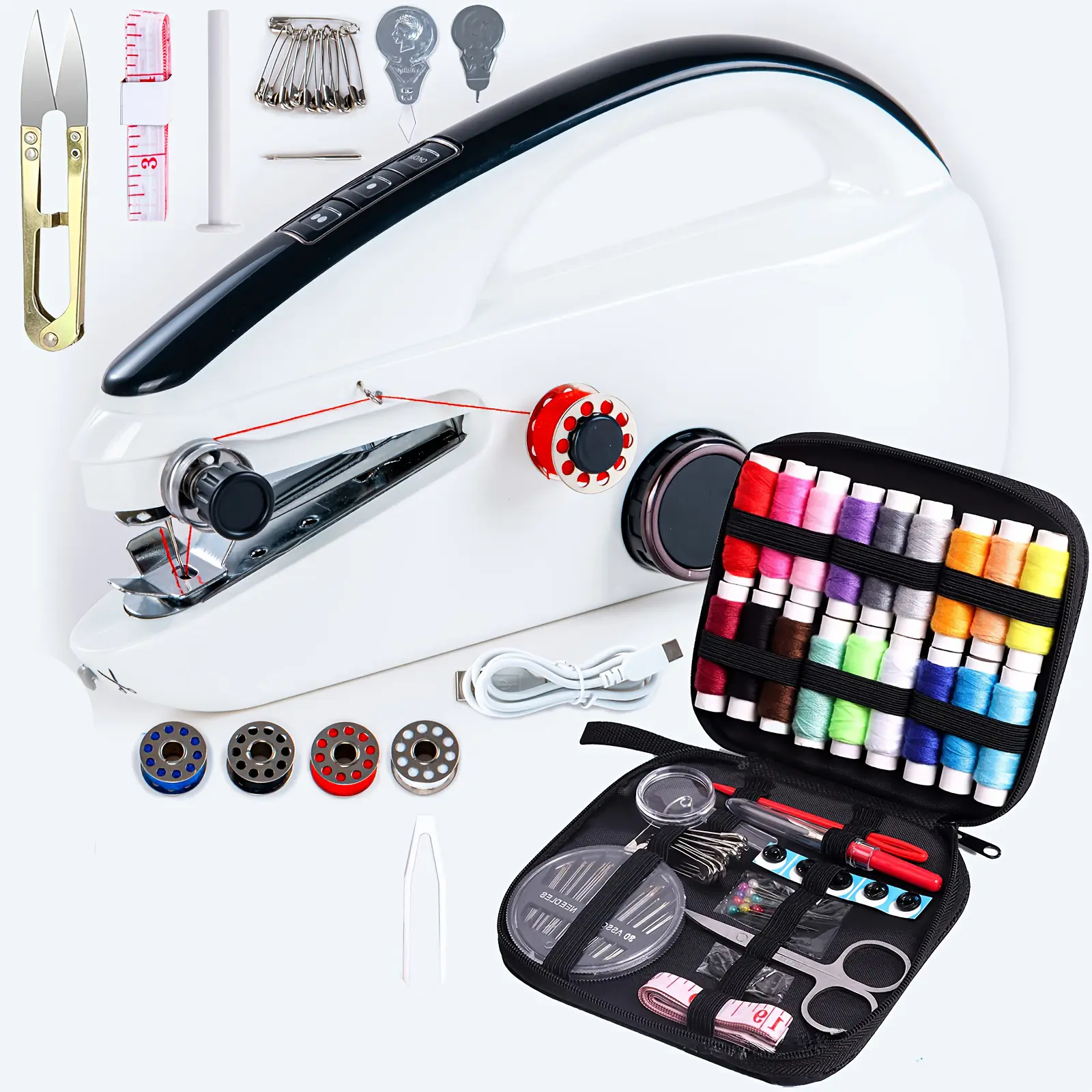 Handheld Electric Sewing Machine, Portable Quick Stitch Hand Sew Tool, Mini Sewing Machine for Emergency Clothing Repair, Travel Home Sew Accessories