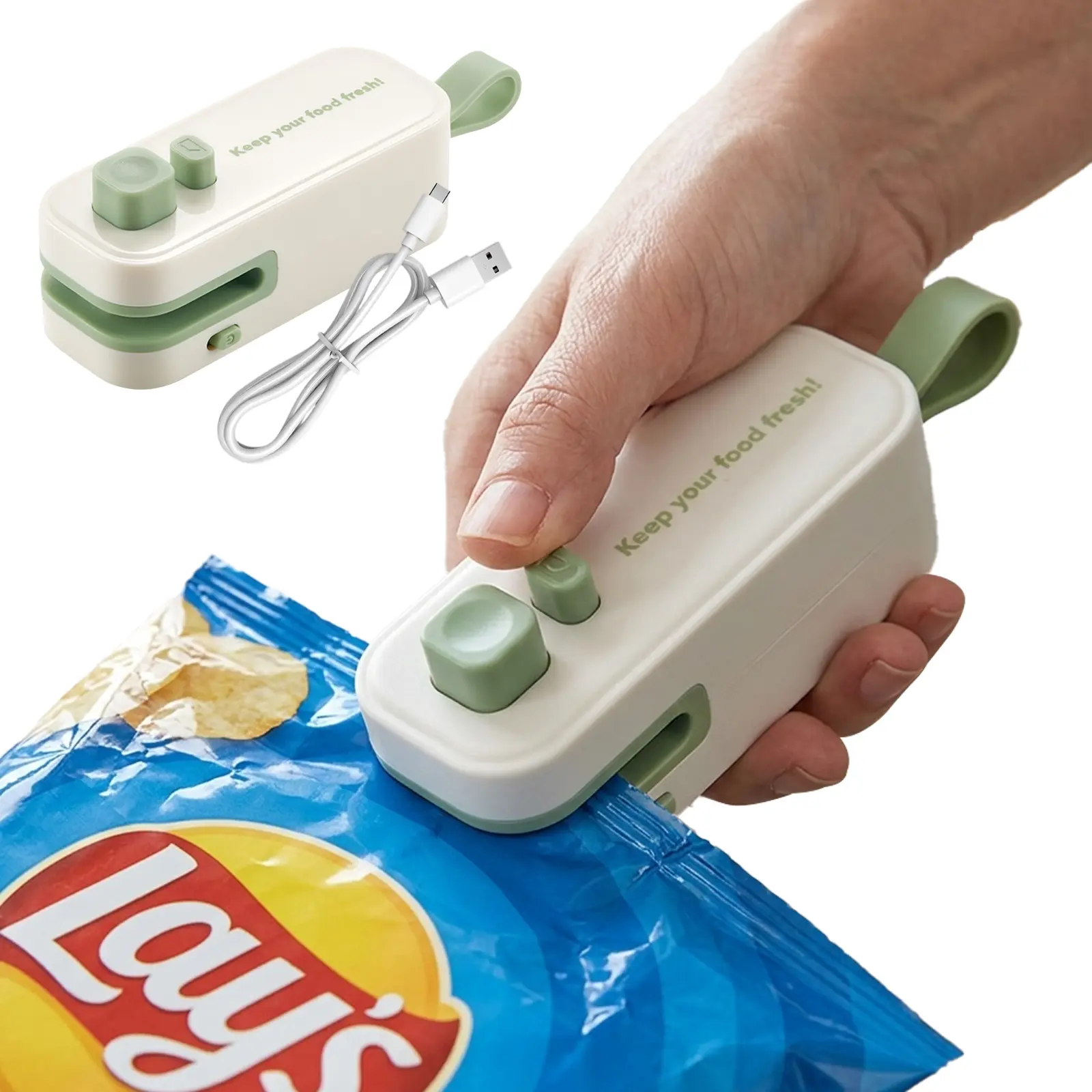 Handheld Mini Seal & Cut 2-in-1 Bag Sealer, USB Rechargeable Kitchen Appliance with Magnetic Storage, 300mAh Battery, 4-Step Easy Operation, Portable Plastic Bag Tool for Snacks