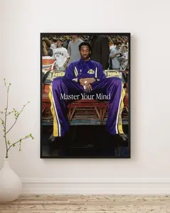 Kobe Bryant Master Your Mind Poster, Motivational Basketball Wall Art, Lakers Legend Canvas Print, NBA Icon Vintage Photography,Sports Decor