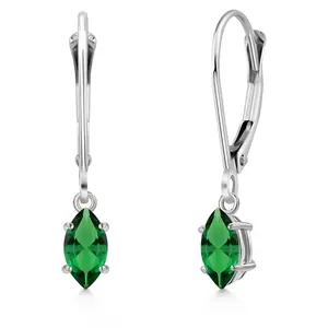 Gem Stone King 14K White Gold Gemstone Birthstone Leverback Dangle Earrings for Women | Marquise 6X3MM | Gold Jewelry for Her Mom Wife